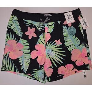 NWT XL Men's Black Tropical Swim Shorts w/Pockets Party Pants MSRP $45